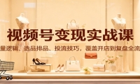视频号变现实战课：流量逻辑、选品排品、投流技巧，覆盖开店到复盘全流程