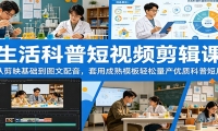 生活科普短视频剪辑课：从剪映基础到图文配音，套用成熟模板轻松量产优质科