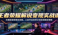 王者荣耀解说变现实战课：文案配音剪辑全流程，入驻平台伙伴计划实现稳定增