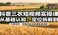 抖音三农短视频实操课：从基础认知、定位拆解到内容创作、拍摄剪辑及数据复