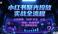 小红书聚光投放实战全流程，计划搭建、DMP玩法、A/B测试，私信成本10倍降低