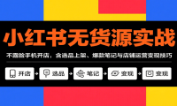 小红书无货源实战，不露脸手机开店，含选品上架、爆款笔记与店铺运营变现技