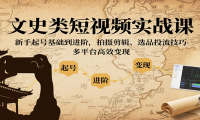 文史类短视频实战课，新手起号基础到进阶，拍摄剪辑、选品投流技巧，多平台