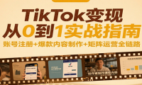 TikTok变现从0到1实战指南：账号注册+爆款内容制作+矩阵运营全链路