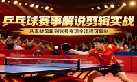 乒乓球赛事解说剪辑实战，从素材剪辑到账号变现全流程可复制