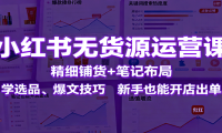 小红书无货源运营课：精细铺货+笔记布局，学选品、爆文技巧，新手也能开店