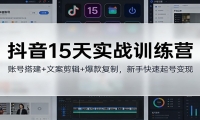 抖音15天实战训练营：账号搭建+文案剪辑+爆款复制，新手快速起号变现