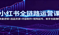 小红书全链路运营课：流量逻辑+选品货源+内容制作+矩阵起号，新手也能赚钱