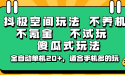 抖极空间玩法，不养机，不氪金，不试玩，傻瓜式玩法，全自动单机20+，适合