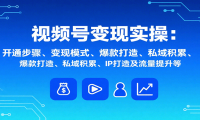 视频号变现实操，含开通步骤、变现模式、爆款打造、私域积累、IP打造及流量
