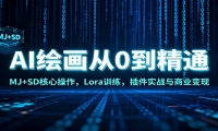 AI绘画从0到精通：MJ+SD核心操作， Lora训练，插件实战与商业变现