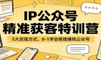 IP公众号精准获客特训营：5大变现方式，0-1学会搭建赚钱公众号