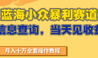蓝海小众暴利赛道，信息查询，当天见收益，不讲玄学，7天搞了2万+