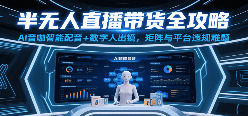半无人直播带货全攻略：AI音咖智能配音+数字人出镜，解决账号矩阵与平台违