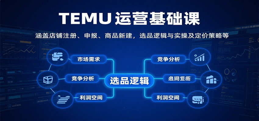 TEMU运营基础课：涵盖店铺注册、申报、商品新建，选品逻辑与实操及定价策略