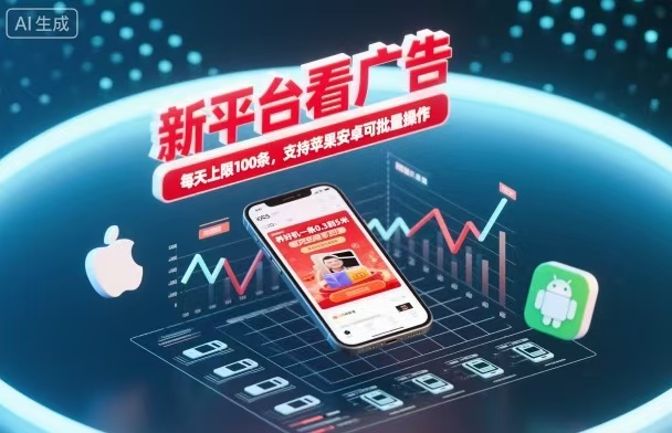 新台看广告，养好机一条5毛到5块，单机日入30到100，支持苹果安卓，可批量