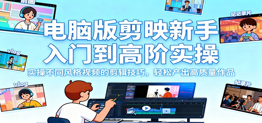 电脑版剪映新手入门到高阶实操，实操不同风格视频的剪辑技巧，轻松产出高质