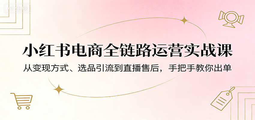 小红书电商全链路运营实战课：从变现方式、选品引流到直播售后，手把手教你