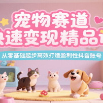 宠物赛道快速变现精品课，从零基础起步高效打造盈利性抖音账号