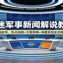 军迷军事新闻解说教程：0基础起号，热点选题+文案剪辑+消重变现全流程教学
