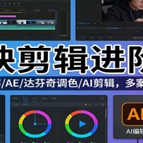剪映剪辑进阶课：短视频/横屏/AE/达芬奇调色/AI剪辑，多案例手把手教