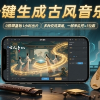 AI一键生成古风音乐MV，0剪辑基础1小时出片，多种变现渠道，一部手机月入5