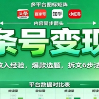 头条号变现课：43W纯流量收入经验，爆款选题，拆文6步法，多平台同步