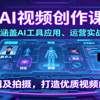 AI视频创作课，涵盖AI工具应用、运营实战、剪辑及拍摄，打造优质视频内容