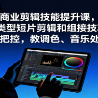 商业剪辑技能提升课，各类型短片剪辑和组接技巧，节奏把控，教调色、音乐处