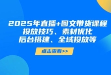 2025年短视频图文带货+直播带货：投放技巧、素材优化、后台搭建、全域投放