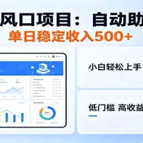 全新AI自动助手项目，低门槛入局，每日稳定收益500以上