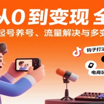 抖音从0到变现认知课：平台逻辑、起号养号、流量解决与多变现玩法教学