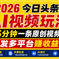 2026今日头条AI视频玩法，5分钟一条原创视频，发多平台赚收益