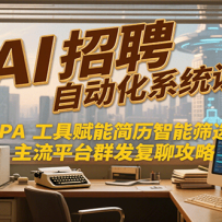 AI招聘自动化系统课，RPA工具赋能简历智能筛选+主流平台群发复聊全攻略