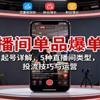 直播间单品爆单课：起号详解，5种直播间类型，投流技巧与运营
