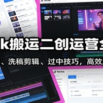 TikTok搬运二创运营全攻略：刷机登录、洗稿剪辑 、过中技巧，高效起号变现