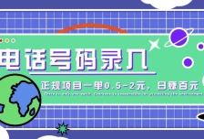 某音电话号码录入，大厂旗下正规项目一单0.5-2元，轻松赚外快，日入百元不