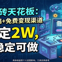电脑搬砖天花板：AI自动写稿+免费变现渠道，月稳定2W，长期稳定可做