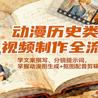 动漫历史类视频制作全流程，学文案撰写、分镜提示词，掌握动漫图生成+抠图